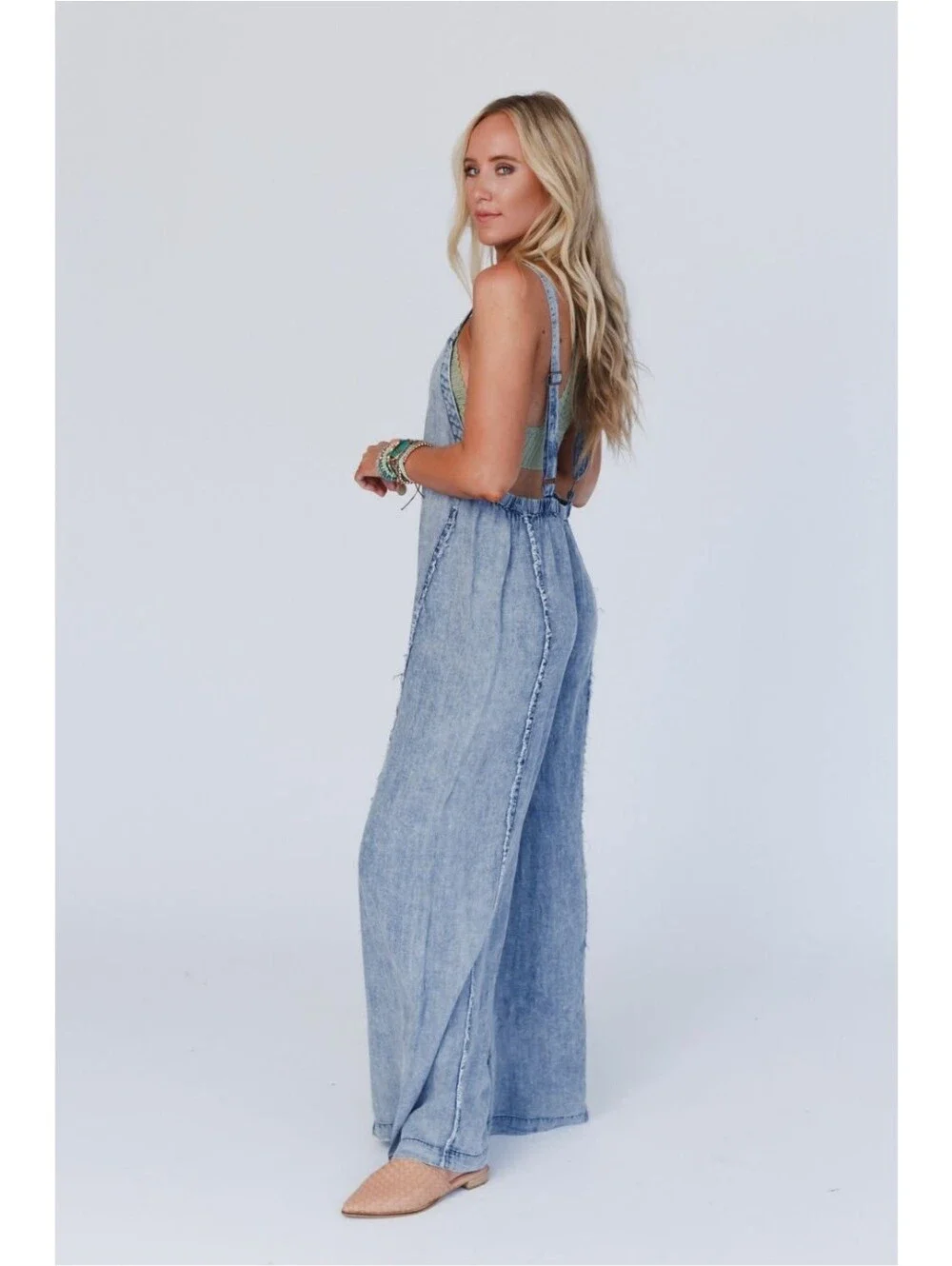 Ee:some × Three Bird Nest Harley Washed Denim Jumpsuit Nwt - Picture 2 of 10